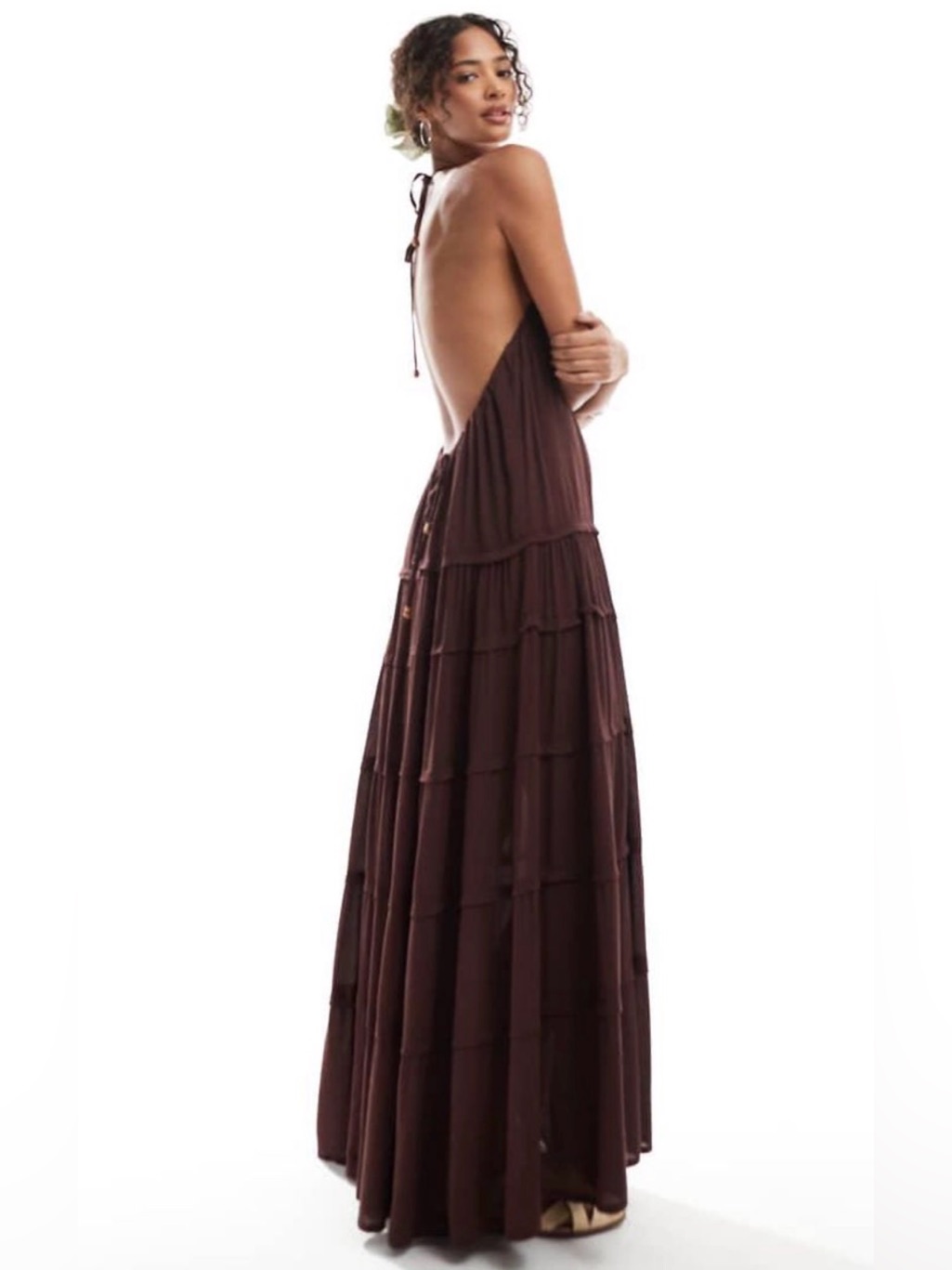 Free People Somewhere Sunny Drop Waist Maxi Dress In Brown Sz Small Nwt